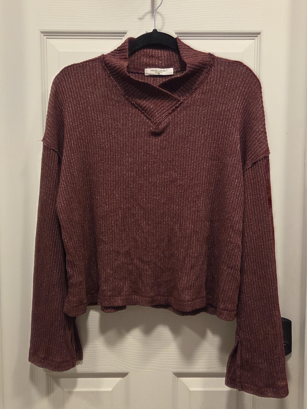 Project Social T Ribbed Cowl Neck Sweater in Mauve